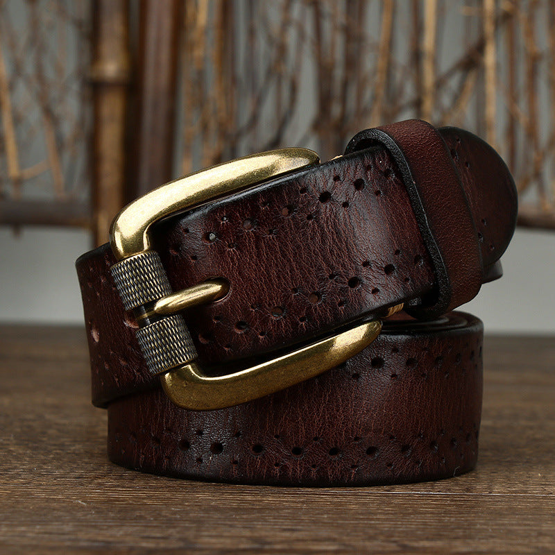 Premium Hollowed-Out Cowhide Leather Belt - Genuine First-Layer Leather